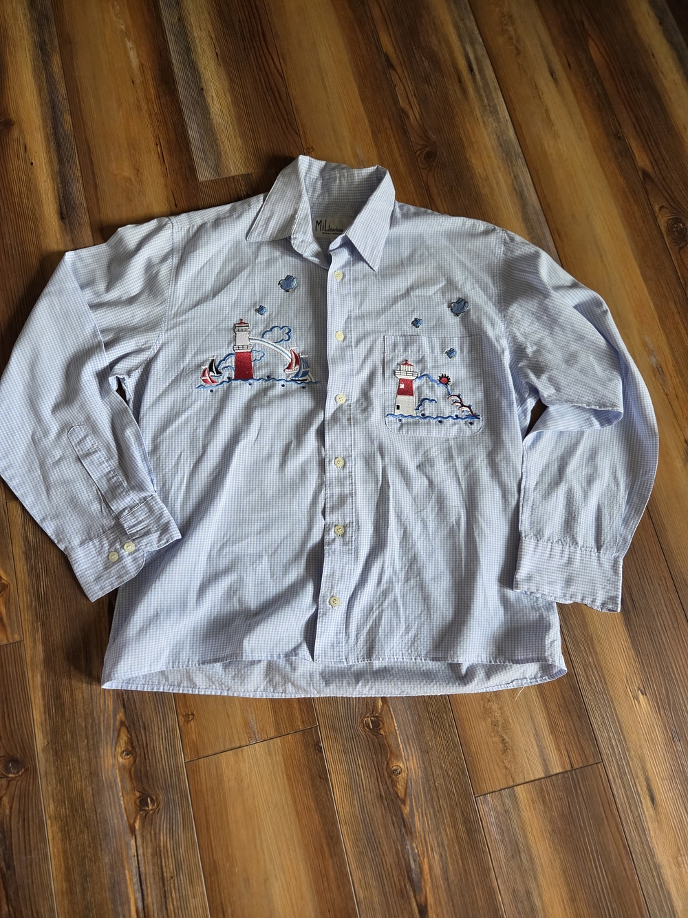 Women's Button-Up Shirt with Nautical Embroidery Decals Size S By Mili Designs